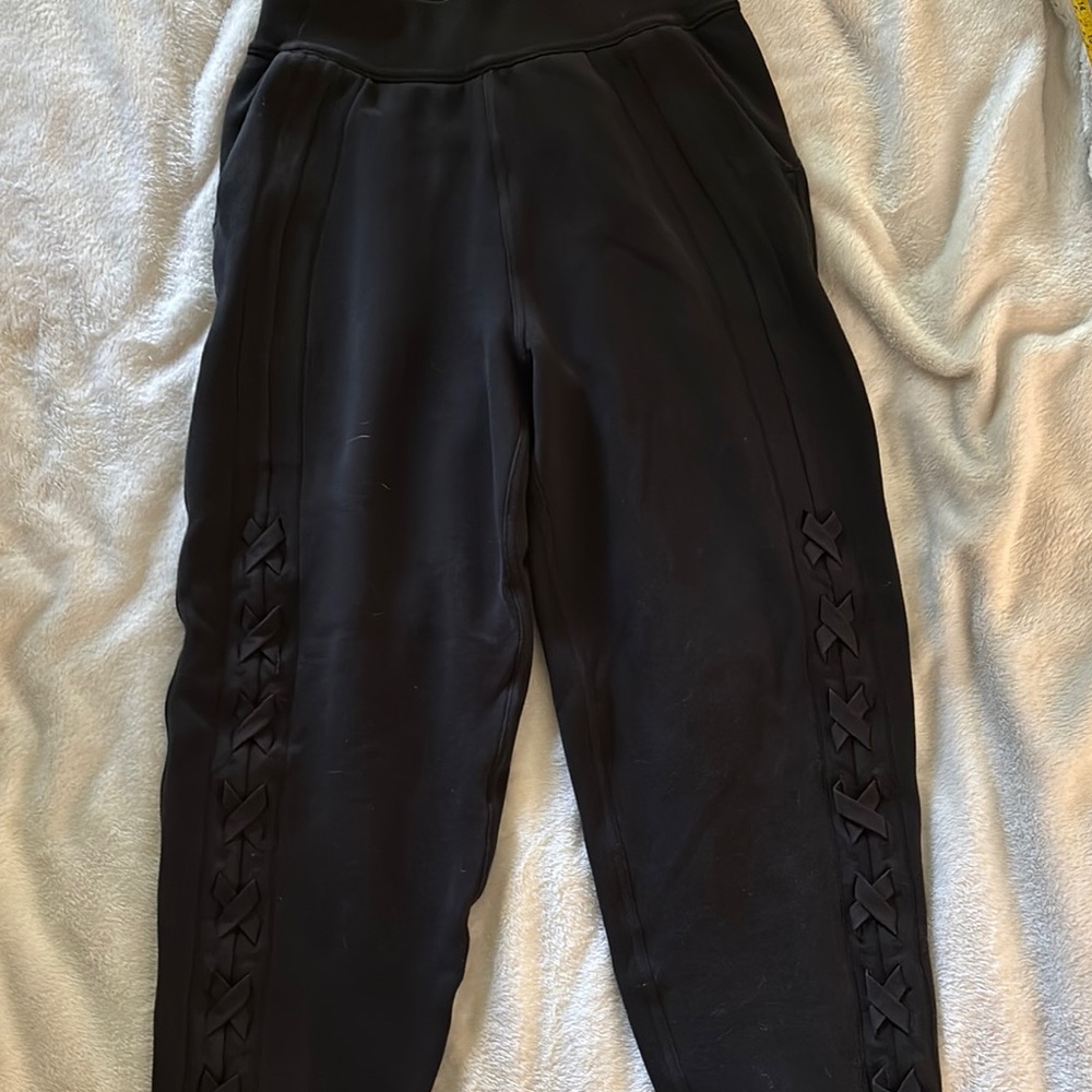 Black Women's High-Waist Jogger Pants with Side Lattice Detail Never Worn
